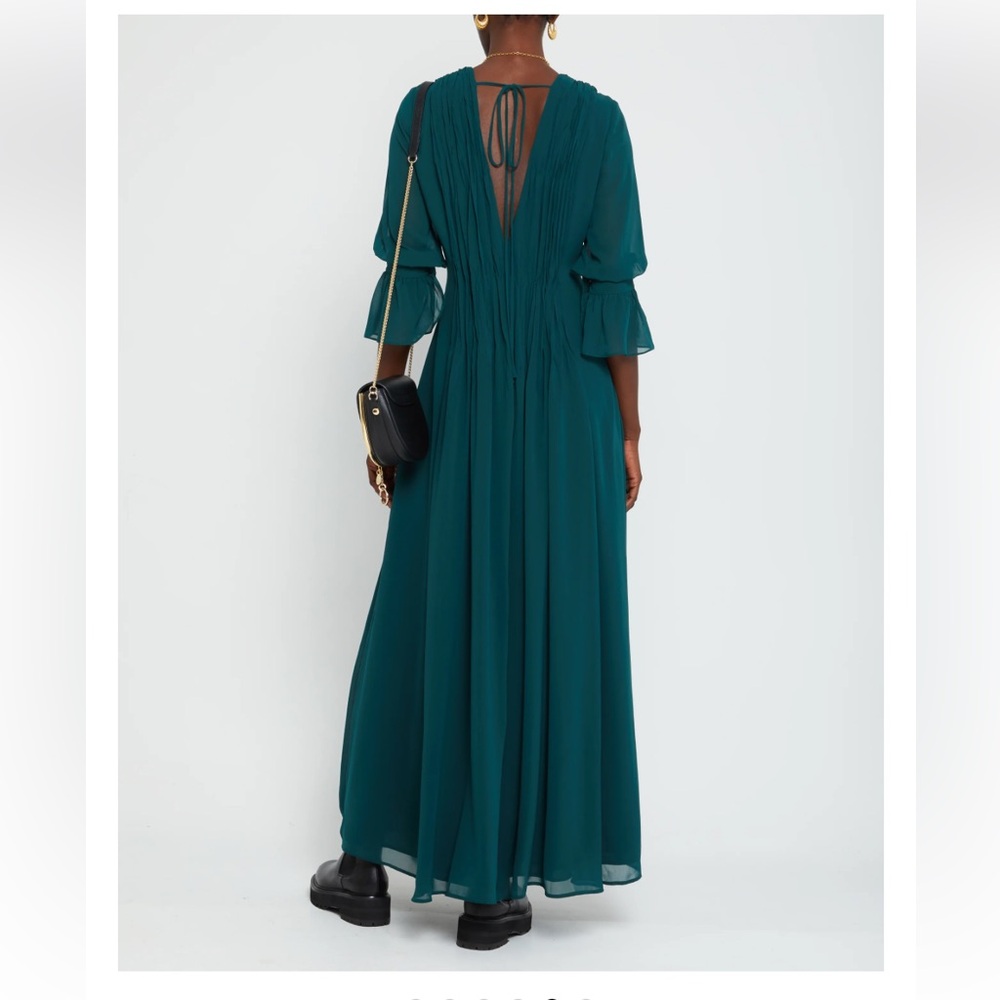 Women's Teal Midi Dress with V-Neck - Picture 3 of 4